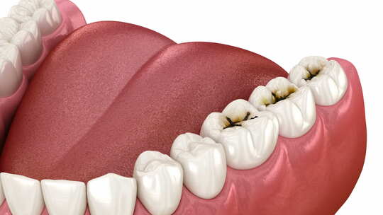 龋齿损坏的臼齿医学上准确的牙齿3D动画