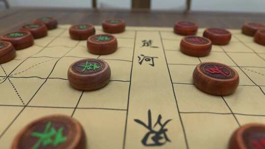 中式风格房间内的象棋棋盘和桌椅