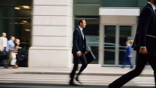 商务人士街道匆忙行走画面