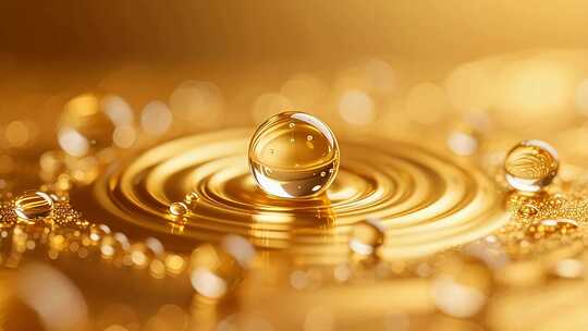 金色背景水滴微距画面