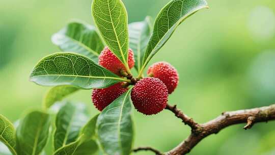 枝头新鲜杨梅特写