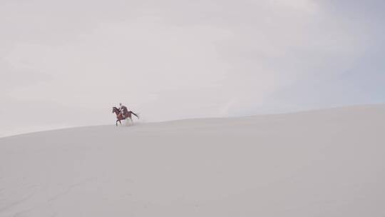 男人在沙漠骑马奔腾