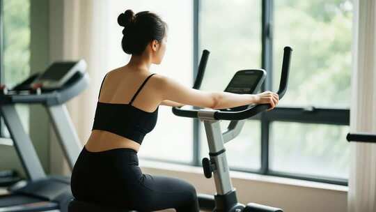 女性健身房骑动感单车
