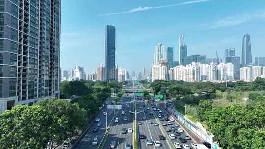 深圳滨海大道航拍城市建筑风光街道交通车流
