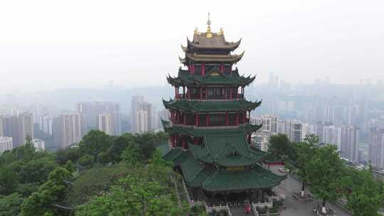 重庆鸿恩寺航拍鸿恩阁与嘉陵江两岸高楼大厦