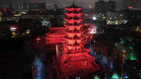 甘肃张掖木塔寺夜景灯光航拍