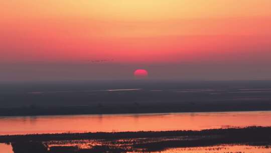 黄河入海口湿地日出