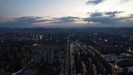 湖南怀化城市夜幕降临晚霞夕阳航拍