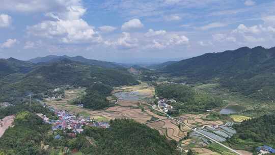 南方农田稻田山川丘陵航拍