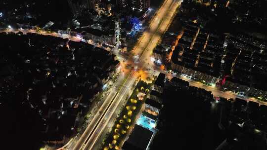 广州从化区夜景航拍从化大道夜晚道路车流