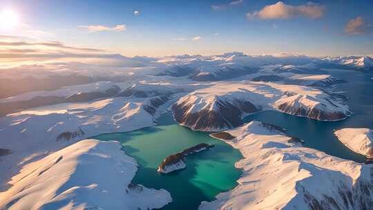 雪山湖泊航拍全景