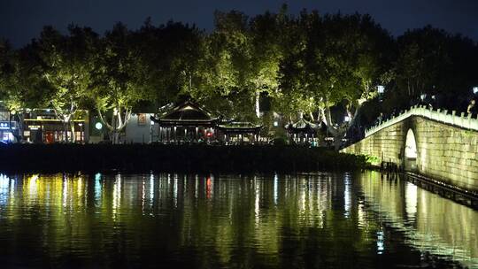 杭州西湖景区断桥夜景视频素材模板下载