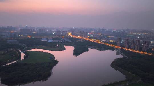 成都青龙湖湿地公园城市夜景