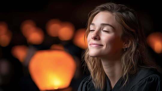 女子在灯光下展望未来梦想