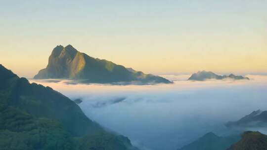 云海蒸腾 峰峦隐现 天地仙境如画