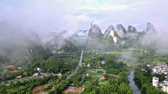 航拍视角下的田园山川风景