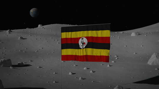 月球上的乌干达国旗|UHD|60fps视频素材模板下载