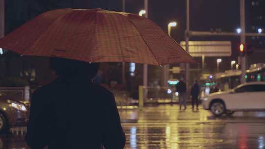 城市夜景 雨夜路人