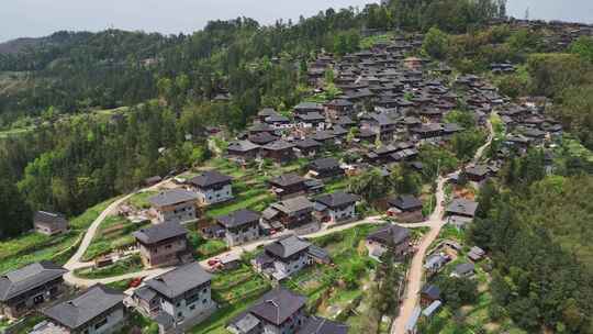 贵州黔东南从江县岜沙苗寨航拍乡村建筑风光