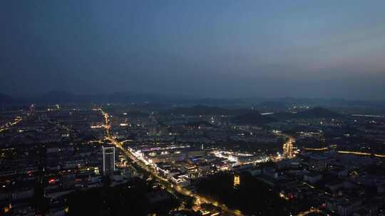 浙江绍兴城市夜幕降临夜景晚霞航拍