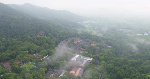 杭州永福寺云雾航拍