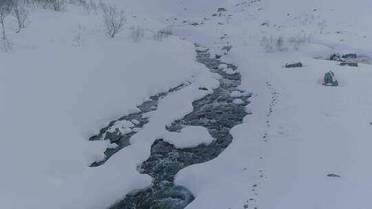 冬季长白山雪景长白山瀑布震撼航拍