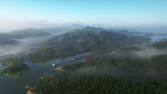 4k乡村平流雾日出山峰云海光线朝阳航拍