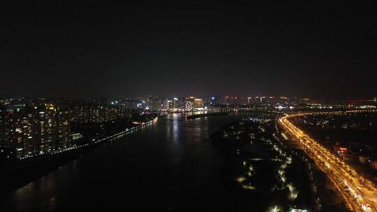 泉州晋江夜景航拍东海泰禾广场城市江滨夜景