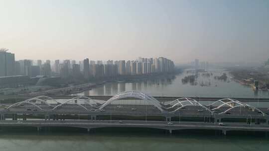 航拍西安广运大桥
