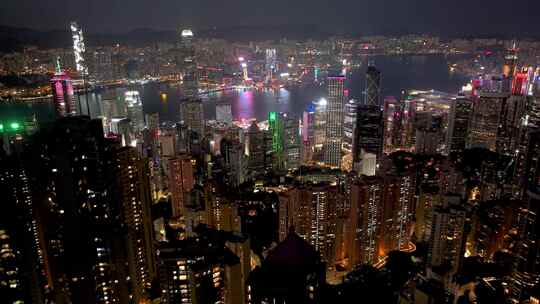 香港 维多利亚港夜景航拍