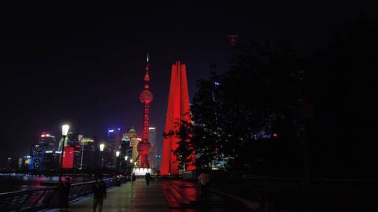 上海南京东路外滩外白渡桥黄浦区夜景4K实拍视频素材模板下载