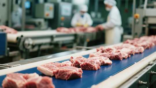 肉类加工厂流水线作业场景