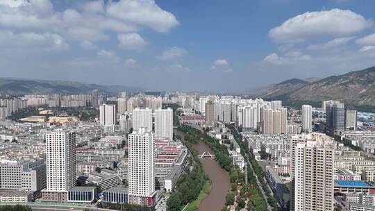 青海西宁大景青海城市建设航拍