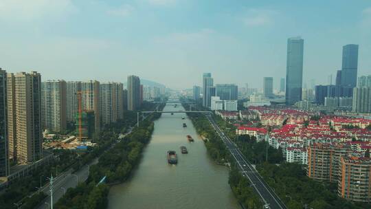 无锡市京杭大运河4K航拍视频素材模板下载