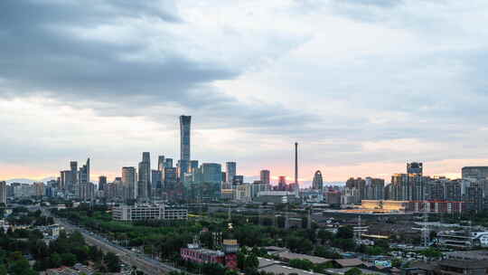 北京国贸CBD核心区建筑群日转夜延时