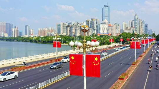 广西南宁国庆氛围城市航拍视频素材模板下载
