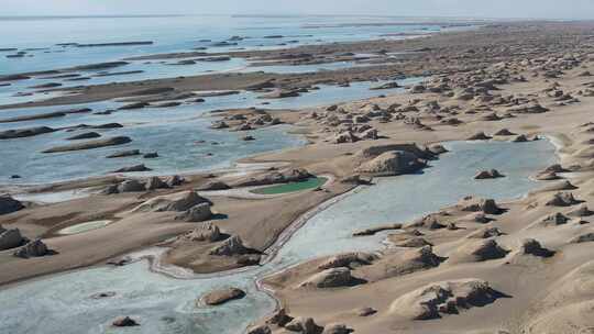 青海海西水上雅丹冰面沙地航拍视频