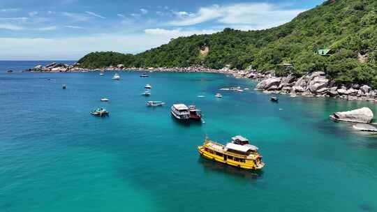 泰国龟岛热带岛屿海滨船自然风光航拍