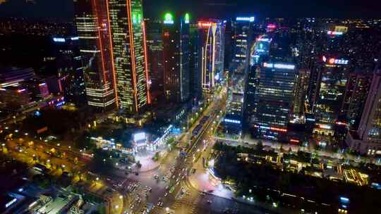 中国贵州贵阳国际金融中心CBD街道航拍夜景