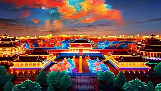 合集-中国北上广城市建筑风光彩灯炫酷效果