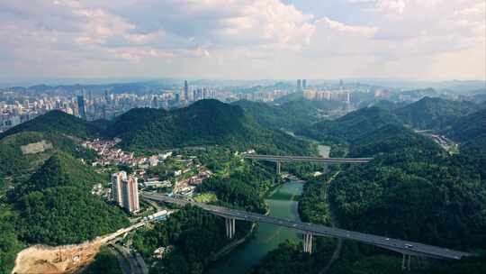 航拍贵阳城市建筑城市空景