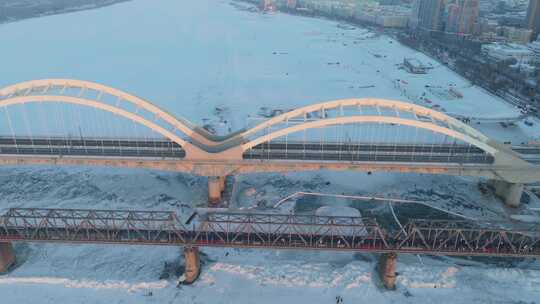 哈尔滨滨洲铁路桥航拍