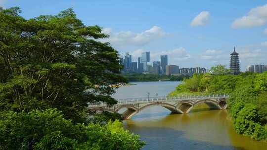 南宁五象湖公园 高楼大厦 城市风光大景