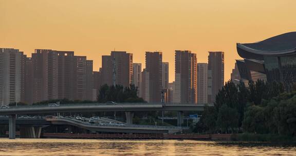 浑河桥和建筑日转夜景