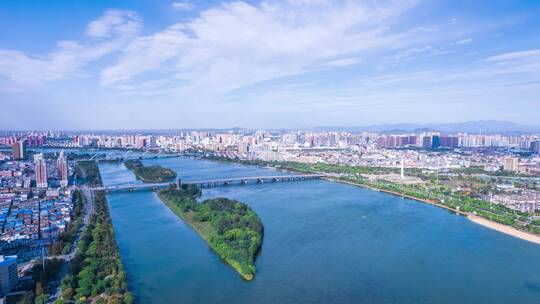 南阳白河城市航拍延时蓝天云层大气