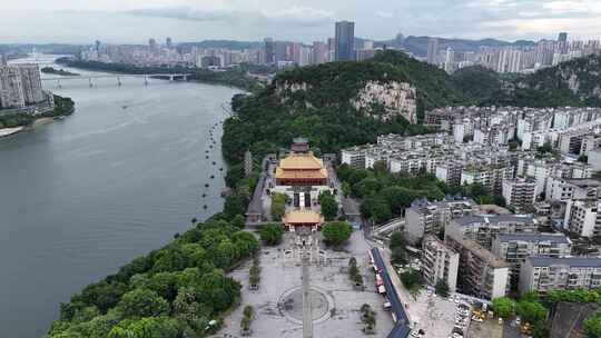 航拍广西柳州城市地标建筑