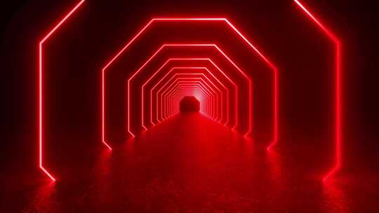 红灯下走过隧道的人