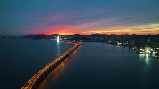 大连星海湾大桥夜景航拍 大连城市夜景航拍