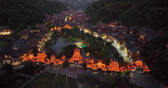 贵州黔东南肇兴侗寨夜景航拍