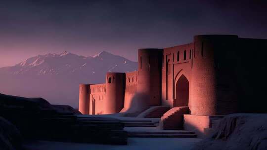 古老城堡沐浴在夕阳下的神秘光辉